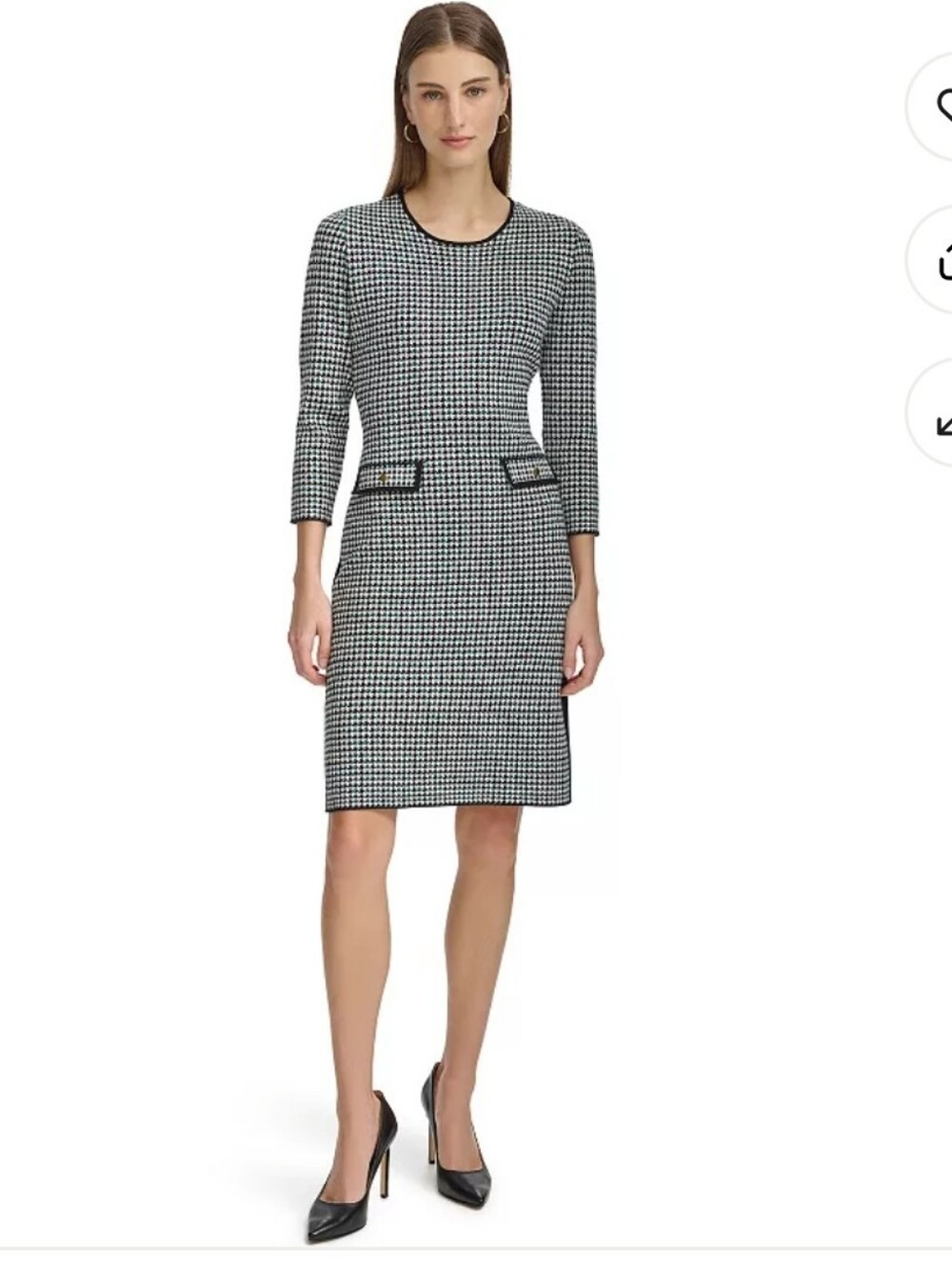Harper Houndstooth Long-Sleeve Sheath Dress - Black & White With Blue Tones